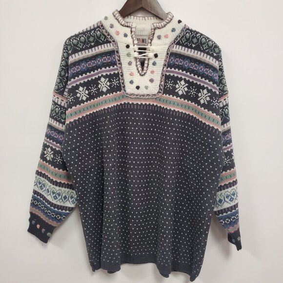 Vintage Stefano Womens Fair Isle Birdseye Pullover Winter Sweater Size 22/24 - Picture 1 of 9